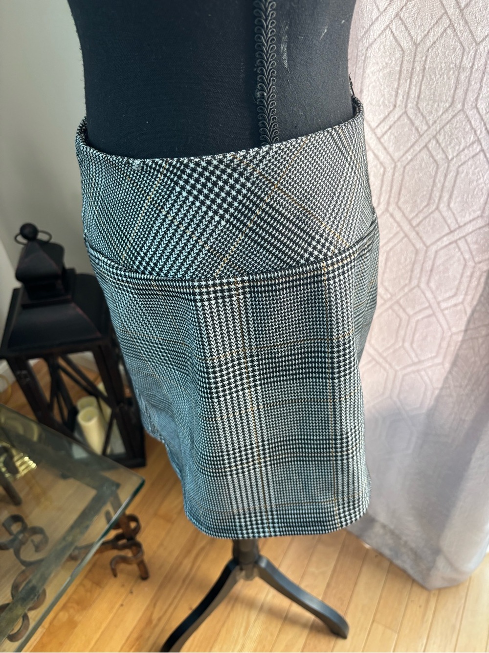 Altar'd State Black & Gray Plaid Pleated Mini Skirt with Subtle Tan Stripe - Picture 6 of 12